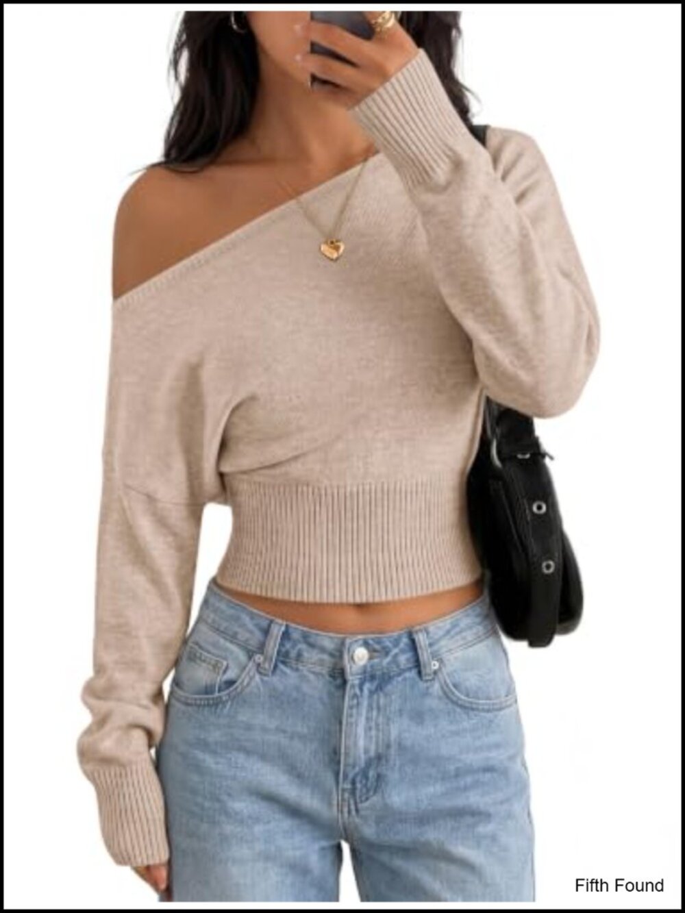 IWD Women's Off Shoulder Cropped Pullover Sweater Cinched Waist